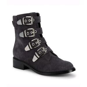 Marc Fisher Ankle Boots Womens 11 M Diante Gray Suede Silver Buckles Rock Biker